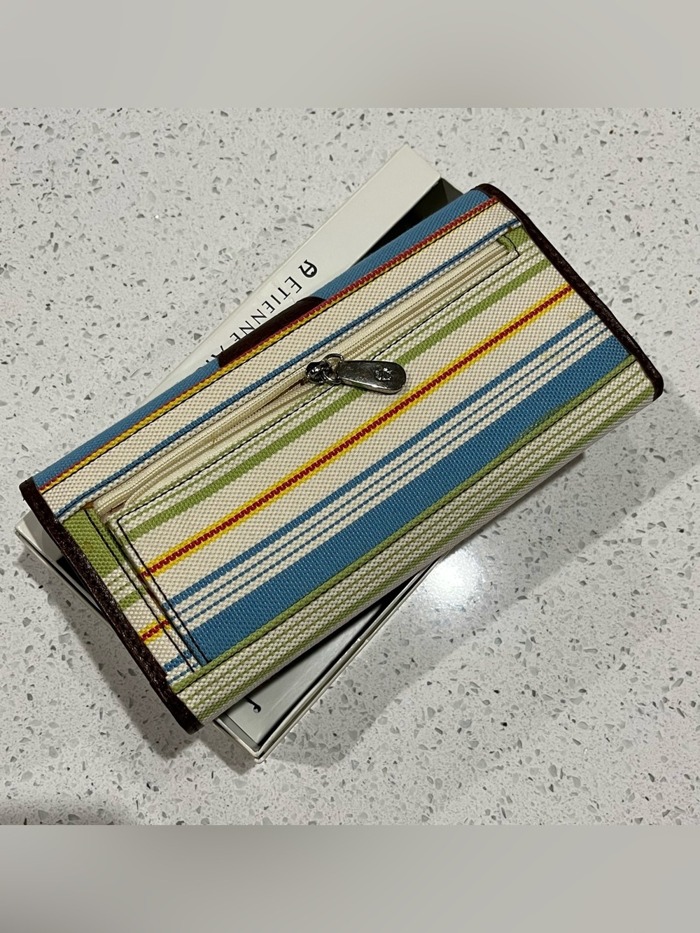 Etienne Aigner Awning Stripe Ladies Wallet With Zipper Pocket &Buckle Detail NEW - Picture 2 of 8